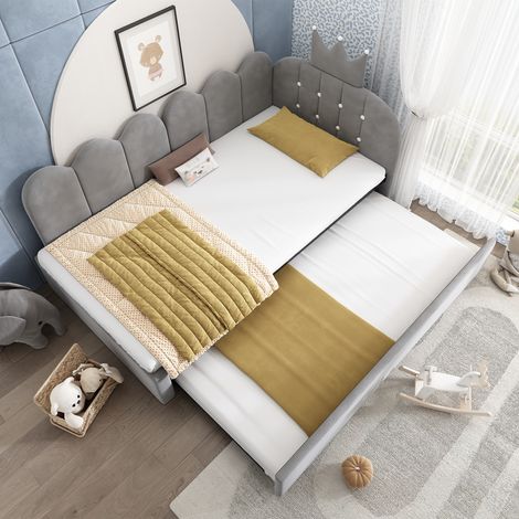 Canapé lit gigogne 90 x 200 cm, lit d'appoint simple 90 x 190 cm, forme en L, gain de place pour chambres d'enfants ou chambres d'amis, velours ,gris (1/5)