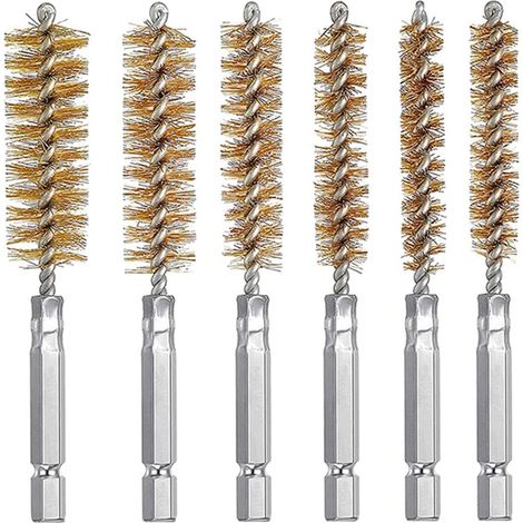 Lot de 6 brosses métalliques en acier inoxydable, brosses de nettoyage et de polissage avec tige hexagonale de 1/4 pouce (cuivre) (1/4)