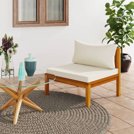 Canapé de jardin design industriel - Canapé de milieu sectionnel avec coussin blanc crème Acacia -BV27854 (1/5)