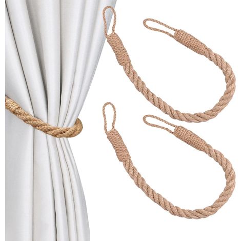 Attaches de rideaux décoratives en chanvre torsadé faites à la main kaki 4 pièces (1/4)