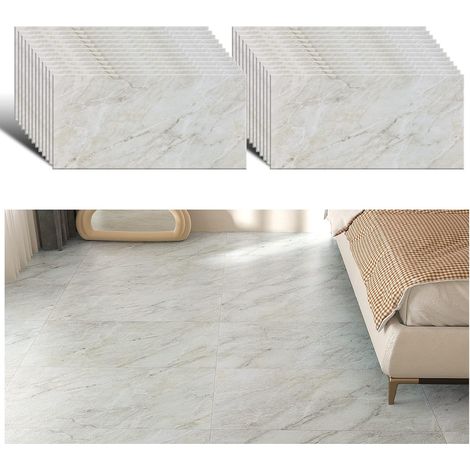 Carrelage Vinyle Sol Marbre Beige Adhesif Dalle PVC Imperméable Salle de Bain Cuisine Salon 1.5mm 24 Pièces 60cm x 30cm (1/5)