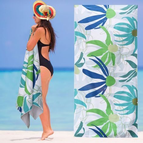 Großes Strandtuch (150 x 70 cm), Mikrofaser-Badetuch, Stranddecke. Leichte Stranddecke, leichtes und tragbares Reisehandtuch, Grün. (1/4)