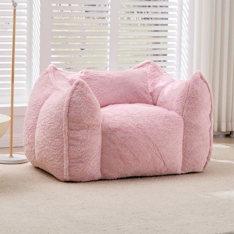 Pouf géant avec coussin, grand pouf confortable pour adultes et enfants, canapé de sol en fausse fourrure pour salon, chambre ou appartement, rose, livraison sur place (1/5)