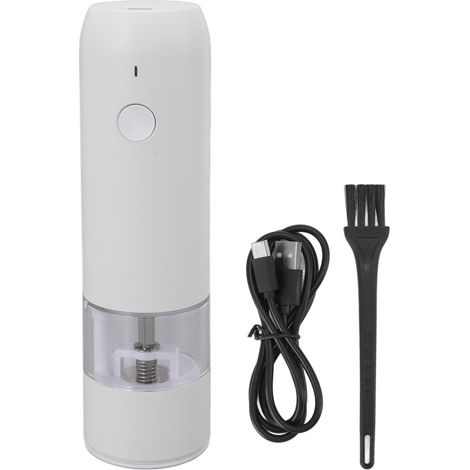 Moulin à poivre électrique simple et élégant, à épaisseur réglable, pour épices, sel et poivre, en céramique blanche. (1/5)