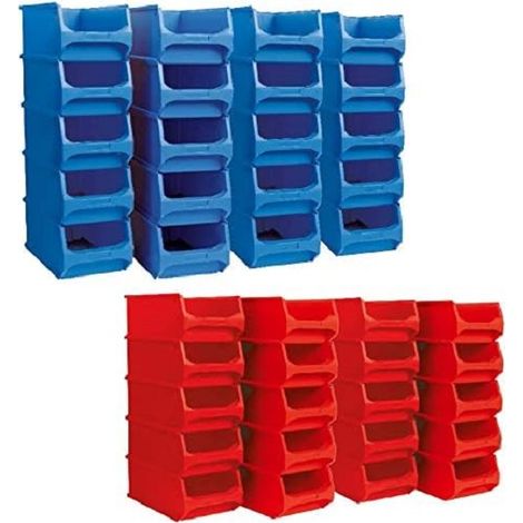 BRB Lot de 40 boîtes de rangement industrielles de qualité industrielle, 2 tailles, 20 x LB5 bleu, 20 x LB4 rouge (1/2)