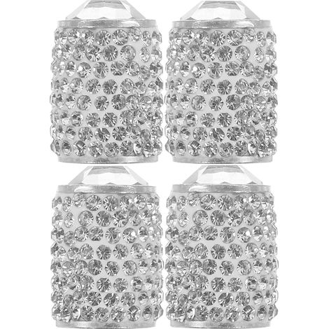 Pcs Silver Aluminum Alloy Valve Caps with Rhinestones - Creative Decoration and Easy Installation for Cars and Trucks (1/5)