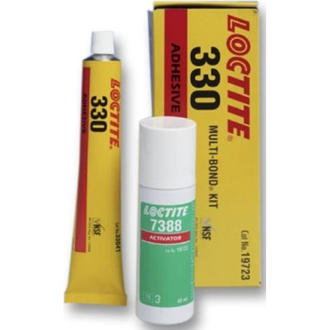 Loctite AA 330/7388 90 ml Kit de adhesivo y activador Multibond, adhesivo acrílico amarillo claro para metal, madera, cerámica y plásticos, alta viscosidad, universal, aprobado para contacto con alime