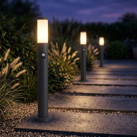 Lampadaire extérieur lampadaire lampadaire patio détecteur de mouvement acier inoxydable, 1x douille E27, IP44, DxH 7,6x80 cm