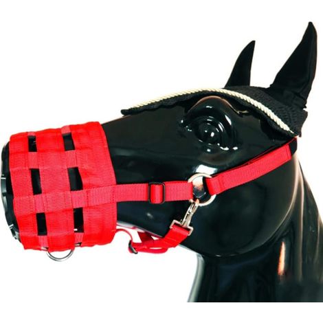 Muselière pour cheval, réglable, avec boucle, en nylon souple, respirante, sûre, pour l'entraînement, les petits, les chevaux de taille moyenne, empêche les morsures et la mastication (1/5)