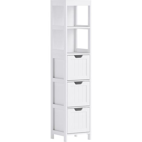 Meuble de salle de bain, armoire haute de salle de bain avec 3 tiroirs et 2 compartiments ouverts, meuble de rangement pour salle de bain et salon, blanc, 30 x 30 x 142,4 cm (1/5)
