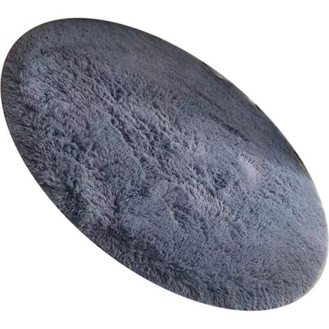 Tapis rond en fibre de polyester style nordique, long, moelleux et doux, gris, idéal pour la chambre à coucher. (1/5)