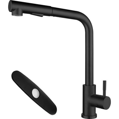 Robinet Cuisine Noir, Mitigour Cuisine mit extrahierbarer Dusche, 2 Modi der Pulverisierung und Drehung um 360°, in rostfreier Edelstahlform (1/5)