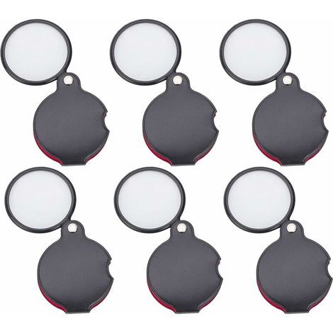 6 Pcs Mini Folding Magnifier, Black 8 Folding Foldable Pocket Magnifier, With Protective Cover, for Reading, Journal, Book, Magazine (Diameter 50mm) (1/4)