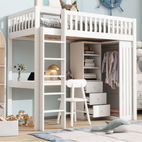 letto contenitore 90x200 con scrivania armadio bianco OKMYHOME (1/5)