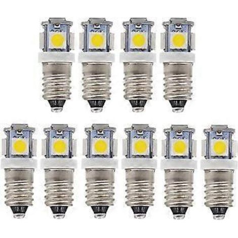 Lot de 10 ampoules LED E10 12V blanc froid 5SMD 0,5W 50LM