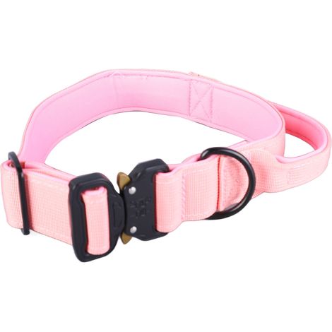 Collier pour chien ajustable, sûr et portable, en polyester, avec poignée de contrôle, pour chiens moyens et grands, rose, taille L. (1/5)