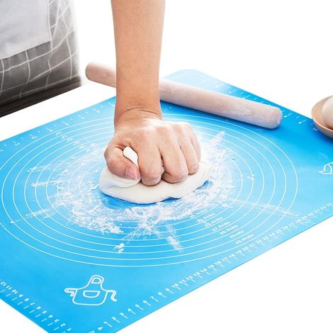 Stück Silikon-Backmatte, extra dick, große rutschfeste Teigmatte mit Maßangaben, für Teig, Tortenboden, Ausrollmatte, antihaftbeschichtet und rutschfest (blau, 50 × 40 cm)