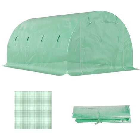 Serre de jardin Bâche de rechange serre tunnel 12 m² 4 x 3 x 2 m PE anti-UV imperméable 8 fenêtres + porte enroulable zippée vert (1/5)