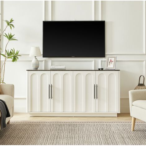 TV-Möbel mit 4 Türen 160 x 40 x 80 cm, Soft-Close, Kippschutz, weiß und schwarz HAVRYA (1/5)