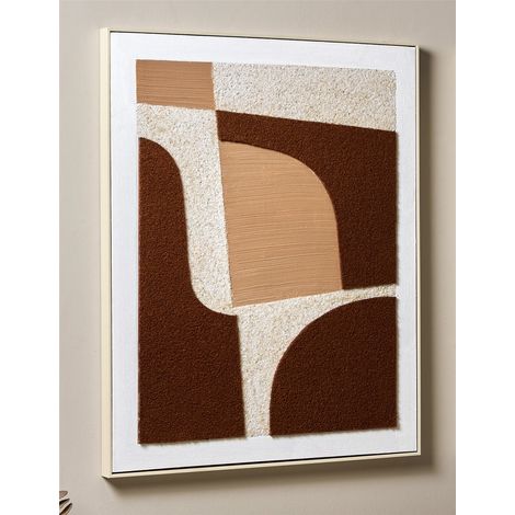 Abstraktes Gemälde, verschiedene Texturen, weißer Sand und roter Stoff, 82 x 102 cm, 82 x 4 x 102 cm
