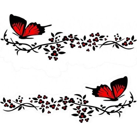 2 autocollants voiture, papillons et fleurs, PET noir rouge, 30 x 11 cm, non réfléchissants, décoration véhicule particulier