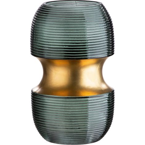 Petit Vase décoratif en Verre – Vase Moderne avec rainures – Cadeau d'anniversaire, décoration de Table de Noël, Mariage, Noces d'or – Couleur : Vert doré Hauteur 18 cm (1/2)