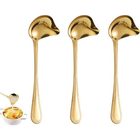 Set di 3 mestoli per salse, mestolo per salse in acciaio inox con manico lungo, utensile da cucina con beccuccio, 20 cm in acciaio inox, per salse, zuppe, (1/5)