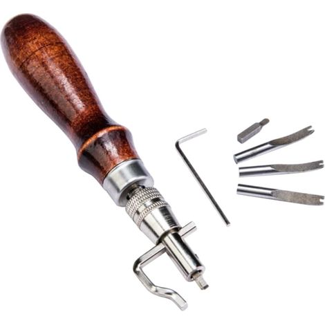 Juego de herramientas de cuero de 7 piezas en madera y acero para cinturones y carteras. (1/5)