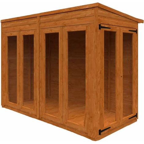 8x4 Flex Pent Full Pane Summerhouse 12mm Flex - L238.8 x W115 x H203 cm - Solid Wood/Softwood/Pine - Burnt Orange