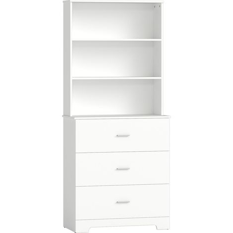 Bücherregal mit 3 Schubladen und 3 Regalböden, weiß, 79 x 39,5 x 180 cm