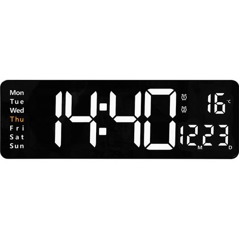 Horloge murale LED 16 pouces, affichage numérique nordique avec calendrier et thermomètre, pour salon, blanc, température (1/5)