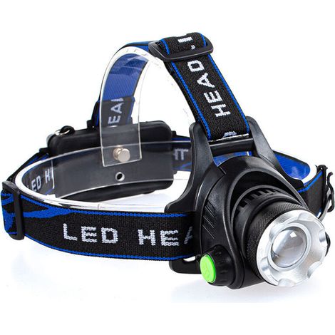 Lampe frontale LED rechargeable 10 W, ABS, 1 200 lumens, étanche IP64, zoom, 3 modes, avec câble USB, 2 batteries 18650, avec voyant lumineux, idéale pour le camping, la pêche, le vélo et la randonnée (1/5)