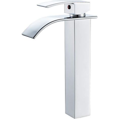 Robinet de lavabo de salle de bain moderne chromé à haut jet cascade, robinet de salle de bain à poignée unique, robinet de meuble-lavabo à 1 trou, robinet modifié pratique pour camping-cars, caravane (1/5)