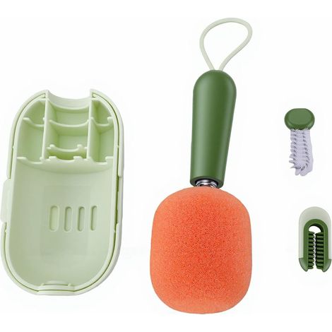 Brosse à Bouteille de Voyage, tête d'éponge, Brosse de Nettoyage Extensible pour biberons, Tasses d'eau (1/5)