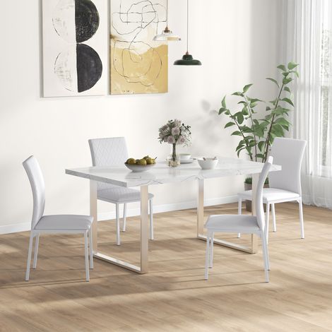 Ensemble de 4 chaises de salle à manger, chaise de cuisine avec dossier, similicuir, chaise de salon avec repose-pieds, chaises, chaise rembourrée avec pieds en métal pour table à manger, blanche (1/5)