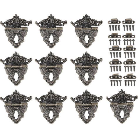 Lot de 10 fermoirs décoratifs en métal, style rétro bronze vert, avec vis, pour boîtes en bois. (1/4)