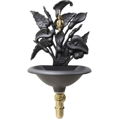 Fontana a muro Calla colore ghisa per casa e giardino con rubinetto e sifone in ottone finitura a scelta : brunito