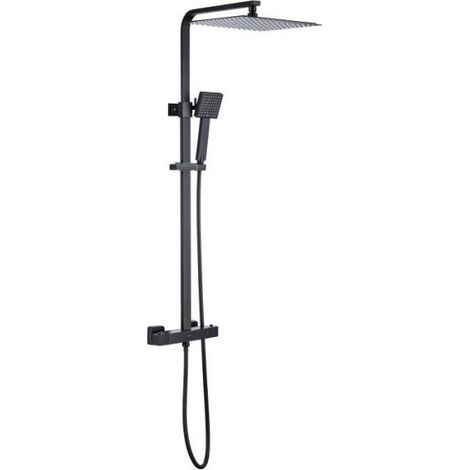 Colonne de douche OCEANIC - Mitigeur thermostatique corps froid - Pomme haute carrée 30x30 cm - Noir mat (1/5)