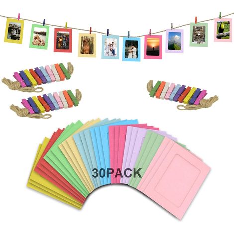 Lot de 30 cadres photo en papier multicolores 10,2 x 15,2 cm avec ficelle et pinces pour bannière et déco. (1/4)