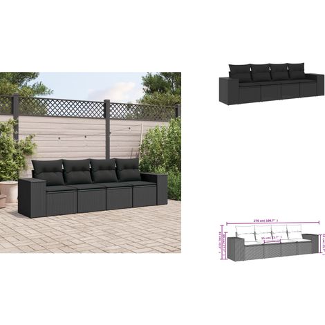 4-tlg. Garten-Sofagarnitur mit Kissen Schwarz Poly Rattan - Gartensofas - Outdoor Möbel - Gartenmöbel Set - Rattan Gartenmöbel - Lounge Set (1/3)