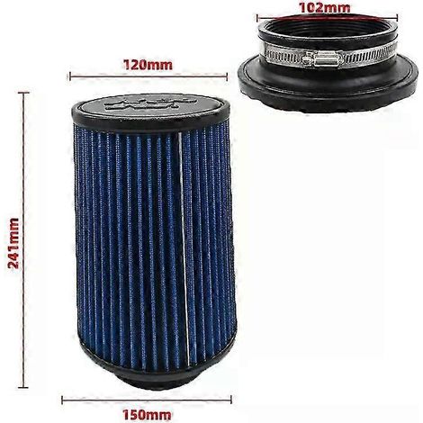 Filtre à air d'admission universel à haut débit, tête champignon, pour voiture, 102 mm, 89 mm, 76 mm, 3, 3,5, 4 pouces, conique, pour KN 14084-2 (long, bleu, 102 mm) (1/5)