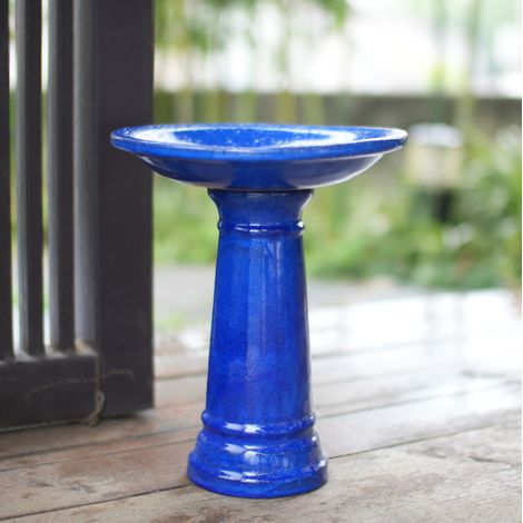 Bagno per uccelli in ceramica blu Ø31,5 x H38 cm OKMYHOME (1/5)