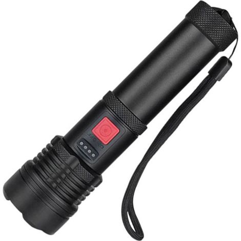 Lampe torche LED, 10 000 lumens, lampe torche ultra-lumineuse XHP70, rechargeable par USB, lampe torche tactique étanche IP67, 5 modes, camping, randonnée, lampe de survie d'urgence en extérieur (1/5)