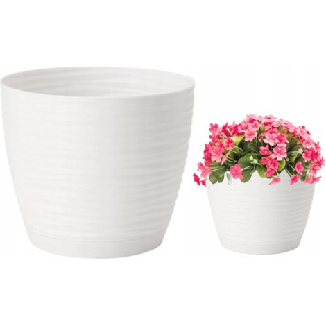 Blumentopf mit Untersetzer, weiß, 19x17,3cm, Kunststoff