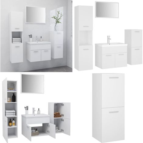 Badmöbel-Set Weiß Holzwerkstoff - Badezimmersatz - Badmöblierung - Badmöbel - Spiegelschrank - Waschtischarmatur - Home & Living