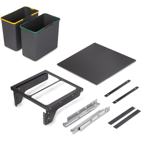 Emuca Recycle, contenitore per la raccolta differenziata da montare lateralmente sul mobile della cucina Recycle 2x24lt, Acciaio, Tecnoplastica Grigio antracite (1/5)