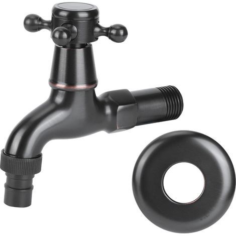 Robinet style rétro – laiton noir – G1/2″ – type court – ouverture rapide – machine à laver (1/5)