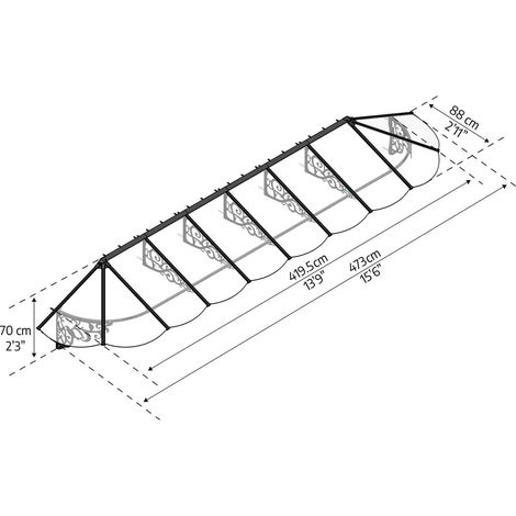 Palram - Canopia – Marquise de porte Lily 473 x 88 cm – Panneaux solides 4 mm – Aluminium résistant à la rouille – Kit de montage inclus