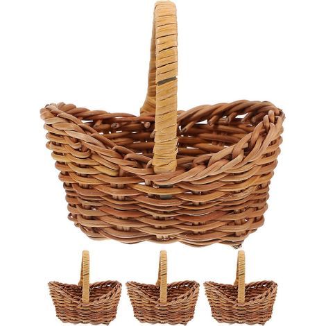 Set mit 4 Mini-Geflechtkörben, Miniatur-Blumenkörben, Mini-Picknickkörben, kleinen Behältern für Gastgeschenke – 7,50 x 7,50 x 5,50 cm (1/4)