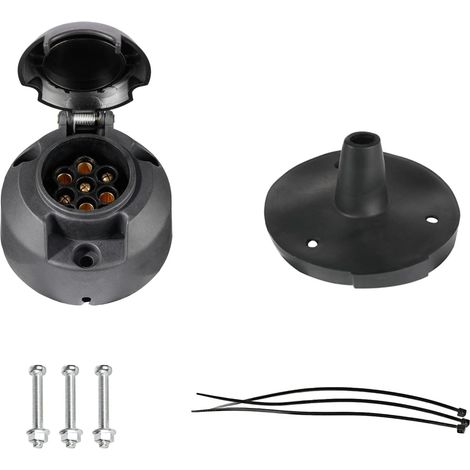 Prise Remorque 7 Broches avec Joint en Caoutchouc, Selon 1724, 12V Étanche Connecteur Prise Remorque 7 Broches Femelle, pour Caravane RV Voiture Bateau (1/5)